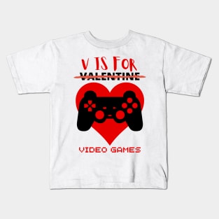 V Is For Video Games Funny Valentines Day Gamer Boy Men Kids T-Shirt